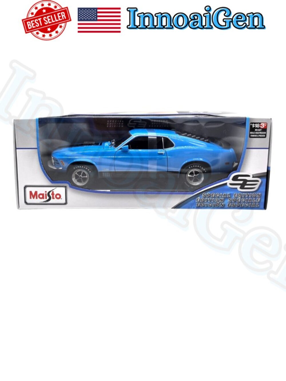 Maisto Special Edition 1:18 1970 Ford Mustang Mach 1 Blue Diecast Car NIB 80